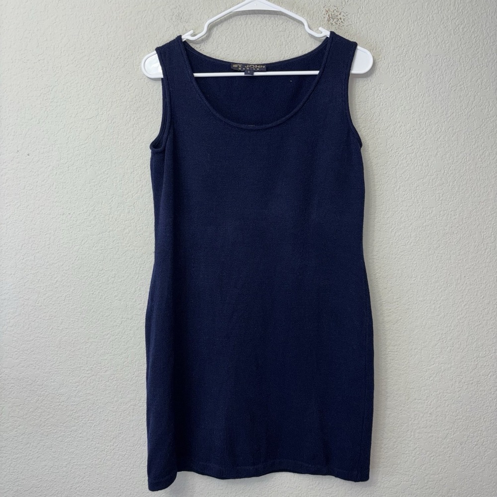 St. John Basics Navy Blue Sleeveless Santana Knit Dress Women's Size 8